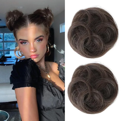 Vista 25 de REECHO Space Bun Hair Pieces, 2 piezas de mini clips de garra en moños desordenados y orejas de gato, extensiones de moño de cabello falso HB001