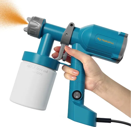 Vista 9 de Tilswall HVLP Pulverizador de Pintura, pistola eléctrica ultraligera con taza desmontable de 20 fl oz, 2 boquillas y 3 patrones, perfecto