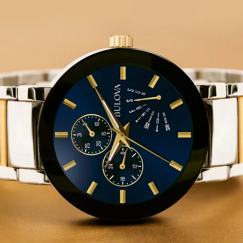 Vista 4 de Bulova Reloj de cuarzo para hombre con correa de acero inoxidable 98C123, Azul, Pulsera