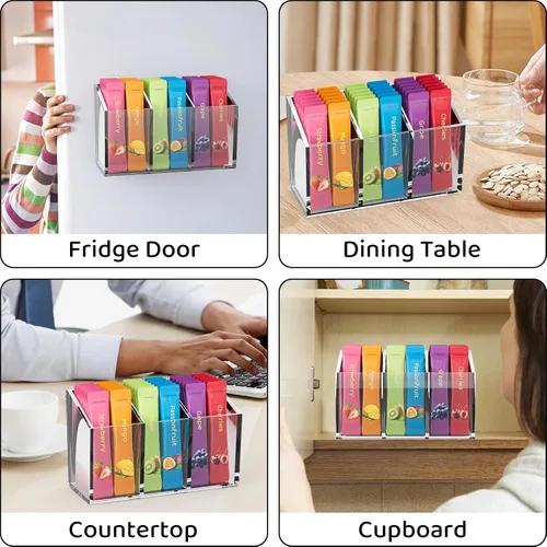 Vista 6 de Organizador de paquetes de bebidas, organizador magnético de paquetes de agua para refrigerador, contenedor acrílico premium para mezclas de bebidas