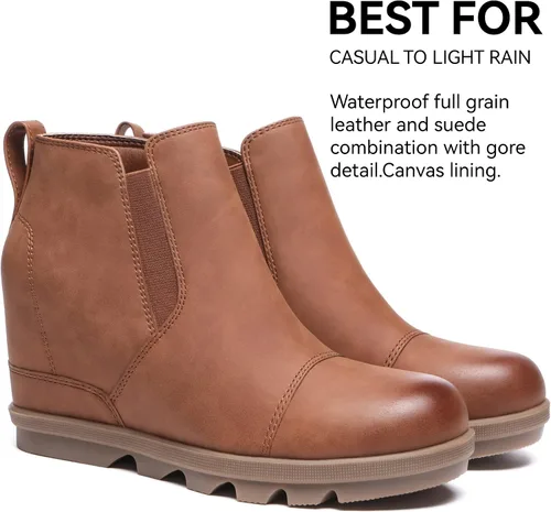 Vista 3 de Athlefit Botines de cuña para mujer, cómodos y sin cordones, de cuero, con plataforma