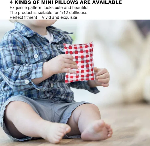 Vista 3 de Almohada de muñeca 1:12, 8 piezas de tela suave, mini almohadas ligeras, modelo de casa de muñecas en miniatura, accesorio de juguete
