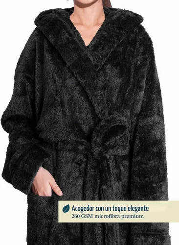 Vista 3 de PAVILIA Bata suave de felpa con capucha para mujer Bata de baño mullida y cálida de forro polar Sherpa 260 GSM Cozy Sherpa Fleece, Super Soft On