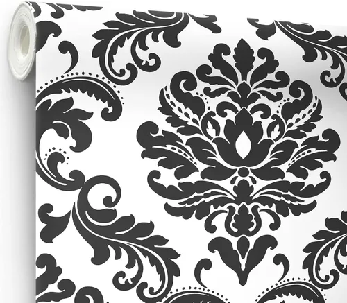 Vista 7 de Papel tapiz adhesivo con diseño de damasco Ariel de Brewster, NU1646 Negro