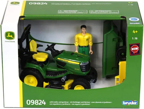 Vista 5 de Bruder 09824 bworld John Deere Tractor de césped con remolque y jardinero