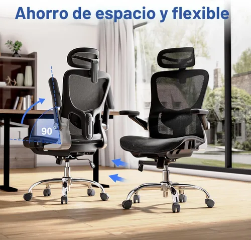 Vista 14 de marrap Silla de oficina ergonómica, silla de escritorio de malla con reposabrazos 3D, soporte lumbar ajustable y reposacabezas, función mecedora