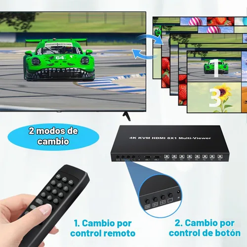 Vista 5 de MultiViewer HDMI 8x1 con función KVM, 4K@30Hz HDMI Quad MultiViewer Share 8 ordenadores simultáneamente, permitiéndoles compartir un conjunto