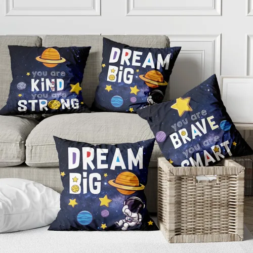 Vista 3 de Yuzi-n Fundas de almohada del espacio exterior con diseño de astronauta y planeta para decoración de habitación de niños, habitación de niños, sala