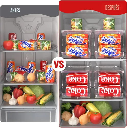 Vista 6 de SCAVATA Paquete de 2 organizadores apilables para refrigerador, dispensador de latas de soda, contenedor de bebidas con tapa para refrigerador