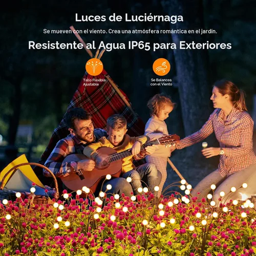 Vista 6 de Luces solares para exteriores (2 paquetes - 16 LED), luces solares para jardín ASMAD, decoraciones al aire libre, luz de luciérnaga para decoración