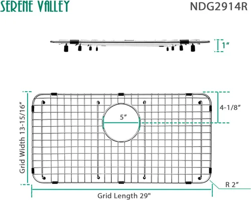 Vista 2 de Serene Valley Rejilla inferior del fregadero 29" X 13-15/16", drenaje trasero con radio de esquina 2", protector de fregadero NDG2914R