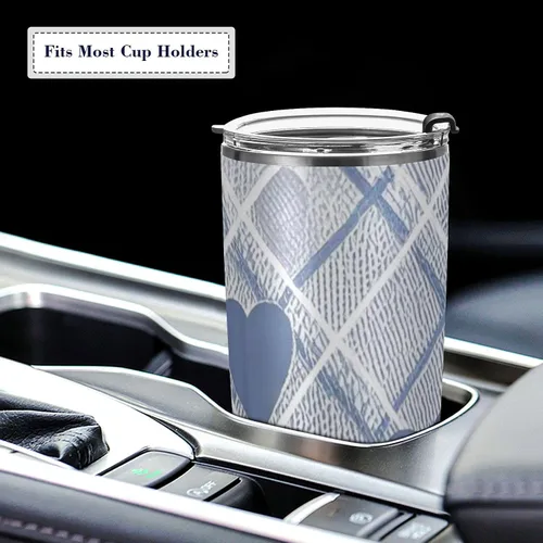 Vista 5 de Lindo lazo azul con corazón taza de acero inoxidable para automóvil con tapa y pajita, tazas de viaje aisladas para bebidas calientes para café