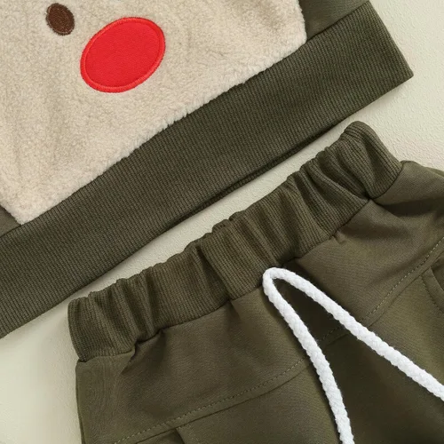 Vista 4 de Hoanselay Conjunto de sudadera de manga larga con capucha y pantalones de otoño e invierno para bebé niño