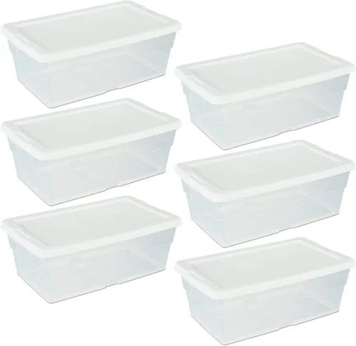 Vista 2 de Sterilite Caja de almacenamiento de 13.5 x 8.3 x 4.8 pulgadas, 6 cuartos de galón, transparente, paquete de 6