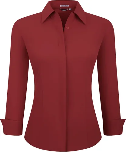 Vista 19 de Alex Vando Camisas de vestir para mujer, sin arrugas, ajuste regular, manga larga, elástica, camisa de trabajo