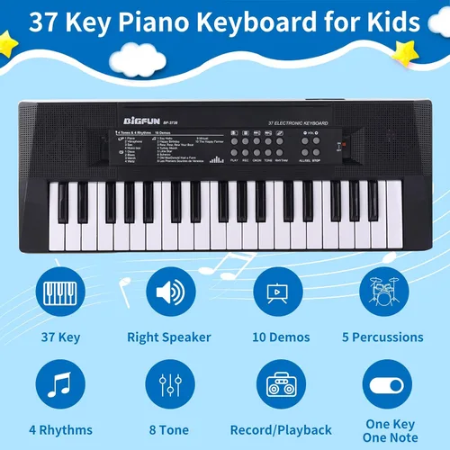 Vista 5 de Teclado de piano para niños, teclado de música portátil de 37 teclas, aprendizaje temprano, música electrónica, instrumento de piano para niños