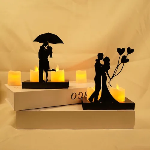 Vista 7 de Adorno de vela de hierro hecho a mano, estatua romántica de pareja para aniversarios, esculturas modernas decorativas, decoración de boda, adorno
