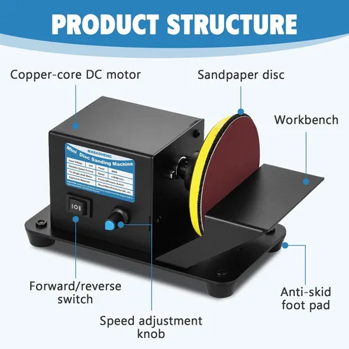 Vista 2 de 4 Inch Mini Disc Sander Stepless Speed Control, Forward & Reverse Switch