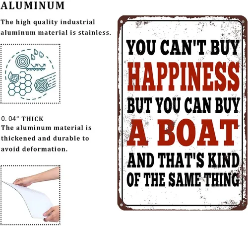 Vista 3 de Letrero divertido con texto en inglés «You Can't Buy Happiness BUT You Can Buy a Boat» para decoración de pared del hogar, 12 x 8 pulgadas