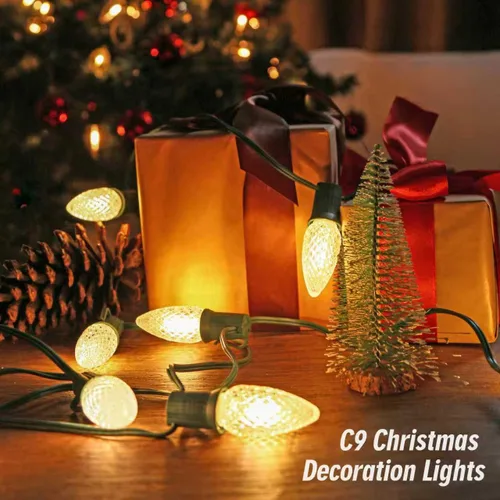 Vista 5 de Guirnalda de luces de Navidad C9, 50 pies, impermeables, conectables, de alambre verde, luces de hadas, luces de Navidad para interiores