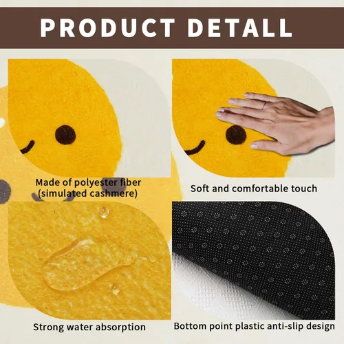 Vista 6 de Lindas y divertidas alfombras de baño con forma irregular de huevo amarillo para niños, antideslizante, absorbente, lavable, alfombra de baño