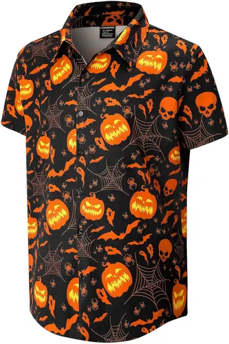 Vista 2 de LINOCOUTON Camisa de manga corta con botones para Halloween, Acción de Gracias