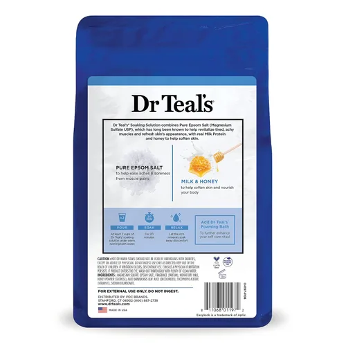 Vista 9 de Dr. Teal's Soften & Nourish Solución de baño de sal de Epsom con leche y miel, 48 oz (el empaque puede variar)