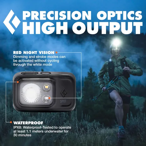 Vista 4 de BLACK DIAMOND Spot 350 - Faro delantero, alimentado por AAA, regulable, brillante, grafito 351 lumens, red night vision, Brightness Memory