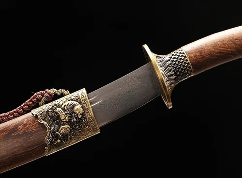 Vista 6 de Espada de Damasco Tanto de 12 pulgadas, hecha a mano, espada de tigre dragón chino, plegada, de acero, katana corta