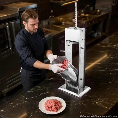 Vista 8 de VEVOR Embutidor manual de salchichas 15 lbs/7L Máquina de carne vertical de Plateado-7LN
