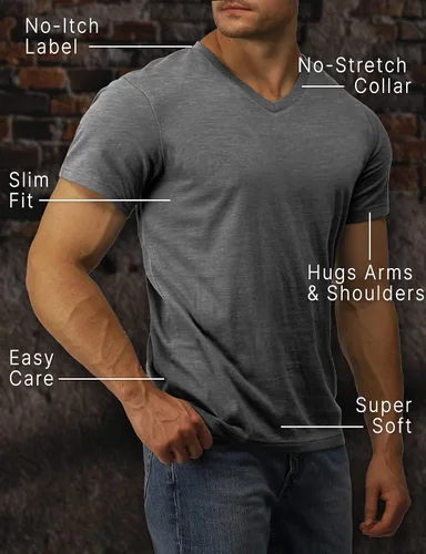 Vista 5 de H2H Camisetas casuales de manga corta para hombre, suaves, ligeras, cuello en V, cuello redondo, talla XS a 3XL