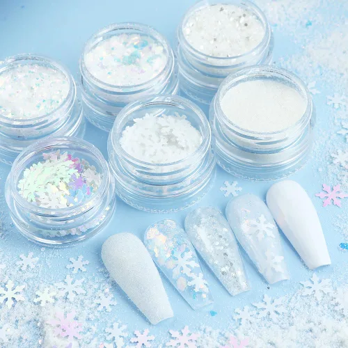 Vista 12 de 12 rejillas para arte de uñas de Navidad, lentejuelas holográficas 3D, copos de nieve láser, estrella, mariposa, invierno, vacaciones, purpurina
