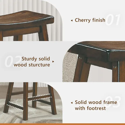 Vista 4 de Lexicon Saddleback - Juego de 2 taburetes de cocina de madera maciza, taburetes de cocina de altura para comedor, opciones de asiento de silla sin