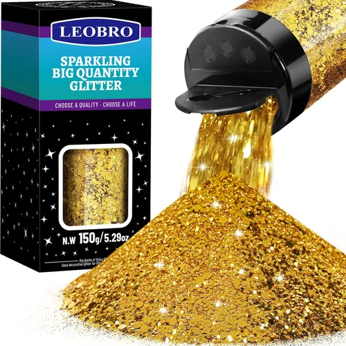 Vista 16 de LEOBRO - Purpurina dorada champán, 150g/5.29oz, purpurina gruesa para manualidades, resina, uñas, cuerpo, cara, vaso DIY, decoraciones