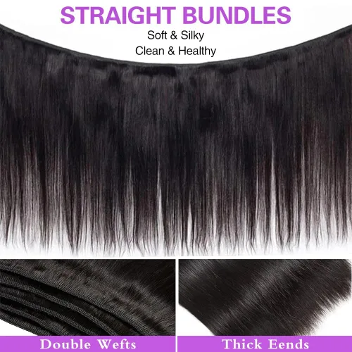 Vista 3 de Extensiones de cabello humano lacio 100% sin procesar de 22, 24, 26, 28 pulgadas, extensiones de cabello humano virgen brasileño, color natural