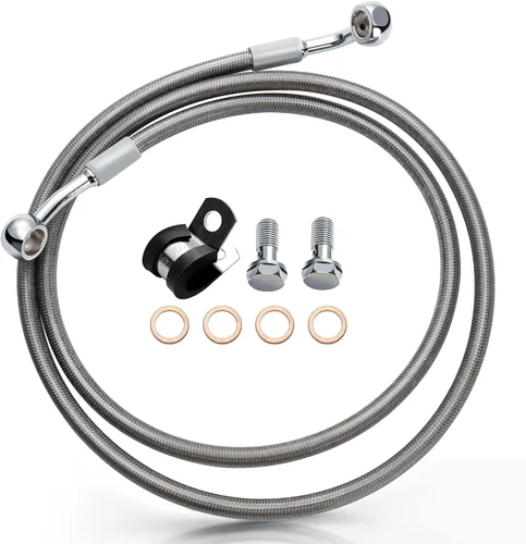 Vista 8 de MoKitDora Líneas de freno delanteras extendidas trenzadas de 42.5", manguera de aceite de acero inoxidable para Harley 2004 en adelante Sportster