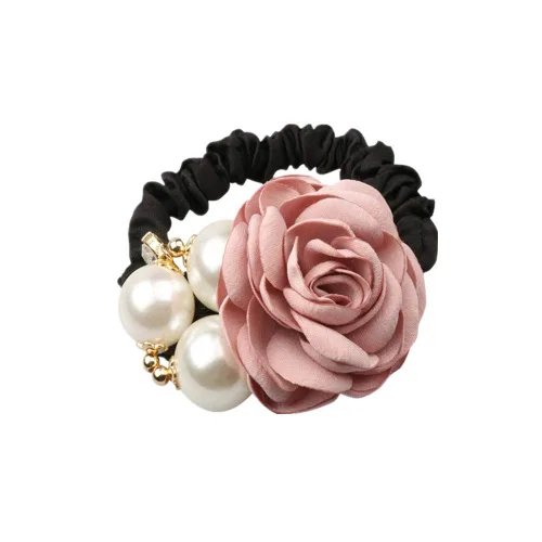 Vista 2 de LOVEF 4pcs Coreano Moda Perla Cuerda De Pelo Rosa Flor Rhinestone Lazos/Joyería Banda De Caucho