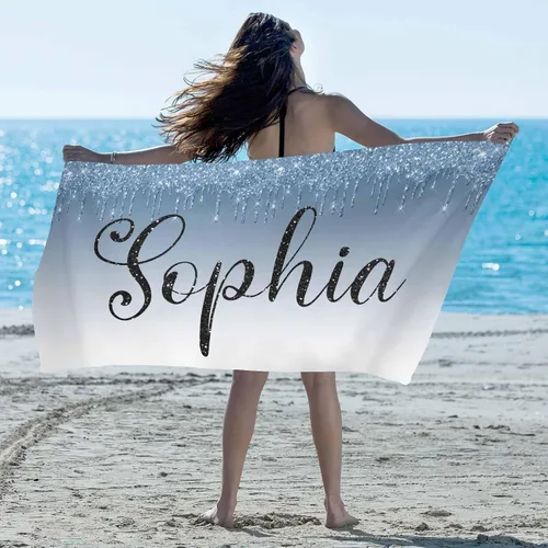 Vista 27 de Artsadd Toalla de playa personalizada con nombre, toallas de playa personalizadas con puntos azules y flores, toallas de playa con nombre