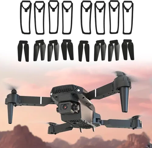 Vista 3 de Simhoa Juego de hélice y protector para dron E88 Pro/E88, 2 juegos de hélices plegables con cubiertas protectoras