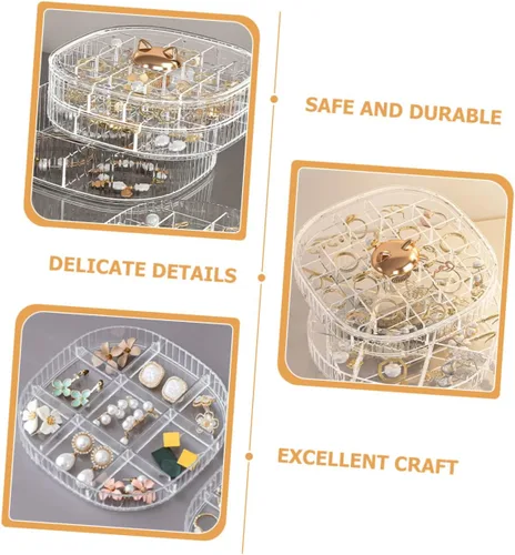 Vista 6 de Caja organizadora de joyas apilable transparente con múltiples compartimentos, contenedor de almacenamiento de joyas para aretes, collares