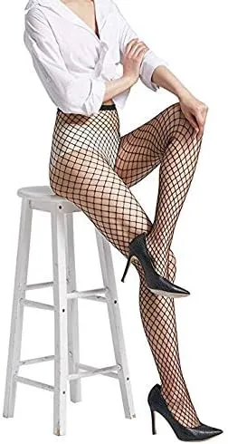 Vista 3 de Paquete de 3 mallas de red de cintura alta para mujer, medias de malla, Negro