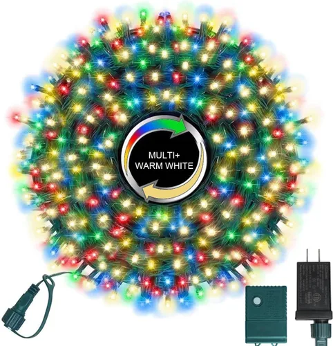 Vista 17 de Cadena de luces decorativas navideñas de 33 pies, 100 luces LED de alambre verde, luces de hadas estrelladas enchufables, 16 modos de iluminación