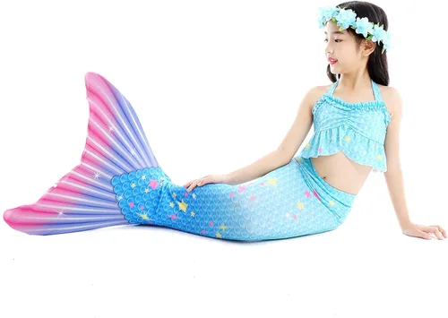 Vista 2 de PURFEEL Disfraz de sirena para niñas, 4 piezas para niños