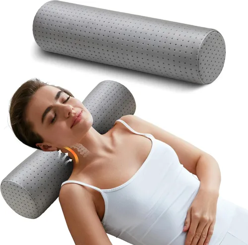 Vista 13 de Almohada redonda de espuma viscoelástica de 5 pulgadas, almohada cervical Velvet Dots Azul