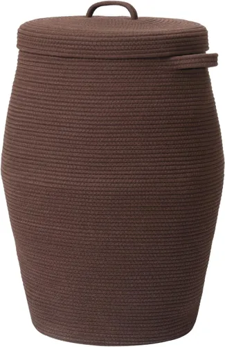 Vista 13 de Cesta de lavandería tejida extra grande de 26 x 20 pulgadas con tapa, cesta de almacenamiento de manta de cuerda de algodón, contenedor decorativo