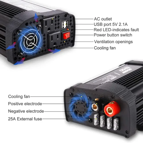 Vista 3 de BYGD Convertidor de inversor de corriente de 800 W, 12 V CC a 110 V CA, adaptador de enchufe de automóvil, cargador de salida con doble salida de CA