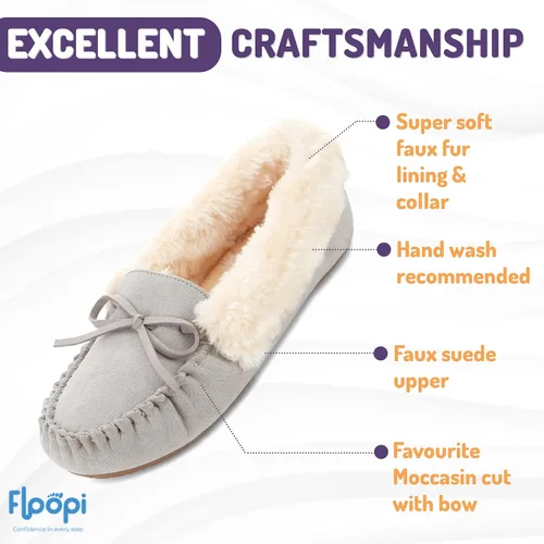 Vista 61 de Floopi Pantuflas para mujer, forro de piel sintética suave con espuma viscoelástica acogedora, pantuflas de casa para mujer con suela antideslizante