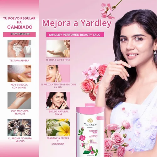 Vista 5 de Yardley Talco perfumado de rosa inglesa, 8.82 oz