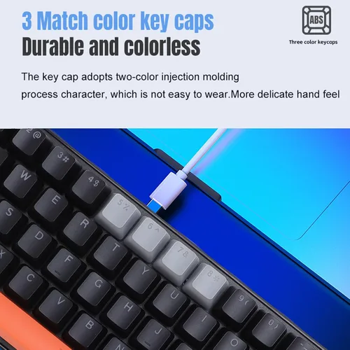 Vista 2 de Jectse RGB Gaming Keyboard, 60 Percent Keyboard Wired Mechanical with Blue Switch, Ergonomic Computer for Laptop PC Gaming (Orange Gray Black)