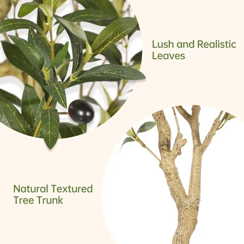 Vista 3 de Realead Árbol de olivo sintético de 4 pies – Plantas realistas de olivo de interior – Olivo falso con tronco grueso y frutas realistas – Olivos